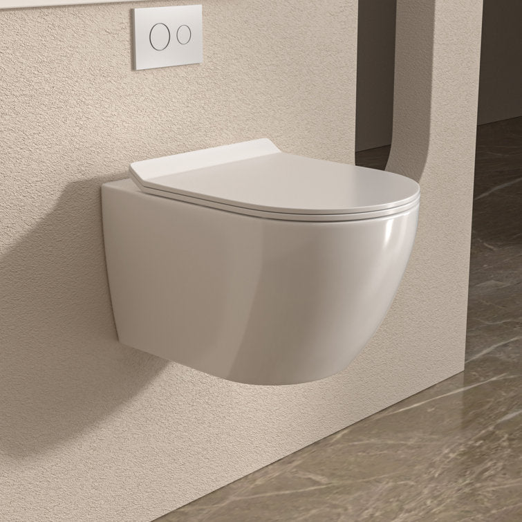Lordear Wall Mounted Elongated In-Wall Toilet Adjustable Floating Bowl with Soft-Close Seat Dual Flush Compact Rear Outlet Glossy White (Excluding Water Tank)  from Lordear