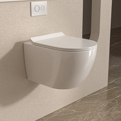 Lordear Wall Mounted Elongated In-Wall Toilet Adjustable Floating Bowl with Soft-Close Seat Dual Flush Compact Rear Outlet Glossy White (Excluding Water Tank)  from Lordear