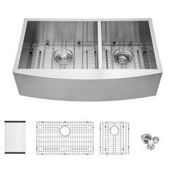 Lordear Stainless steel kitchen sink with grid and drain components on a white background