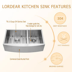 Lordear kitchen sink with features highlighted on a white background