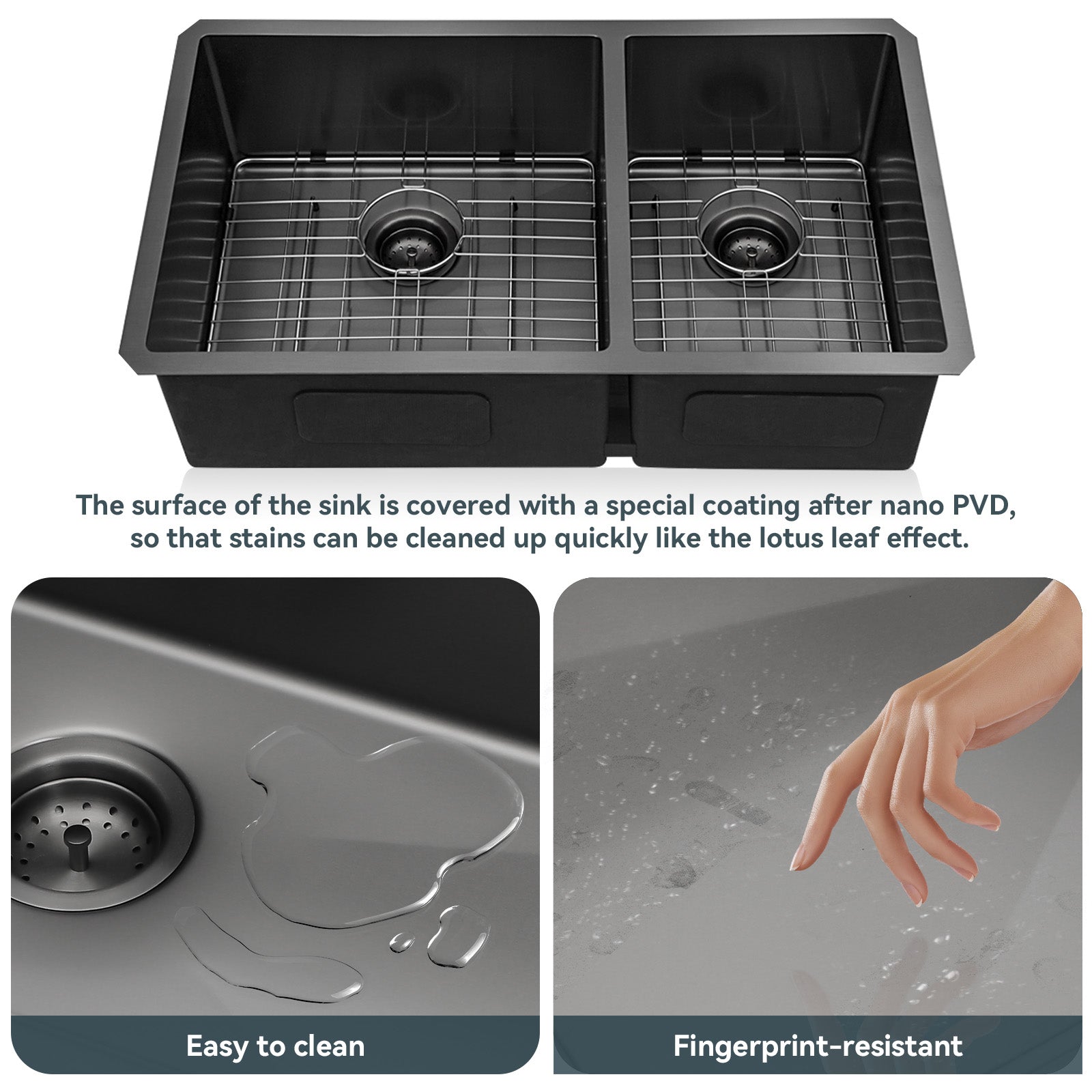 Lordear 33" Stainless Steel Double Bowl Gunmetal Black Kitchen Sink  from Lordear