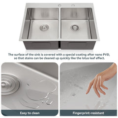 Lordear 33" Stainless Steel Drop-in Double Bowl Kitchen Sink from Lordear