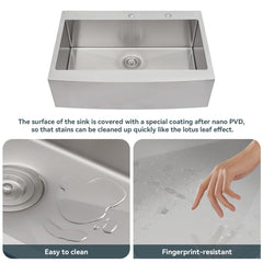 Lordear 33'' Stainless Steel Topmount Single Bowl Apron Front Farmhouse Kitchen Sink from Lordear