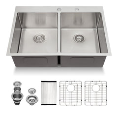 Lordear 33" Stainless Steel Drop-in Double Bowl Kitchen Sink from Lordear