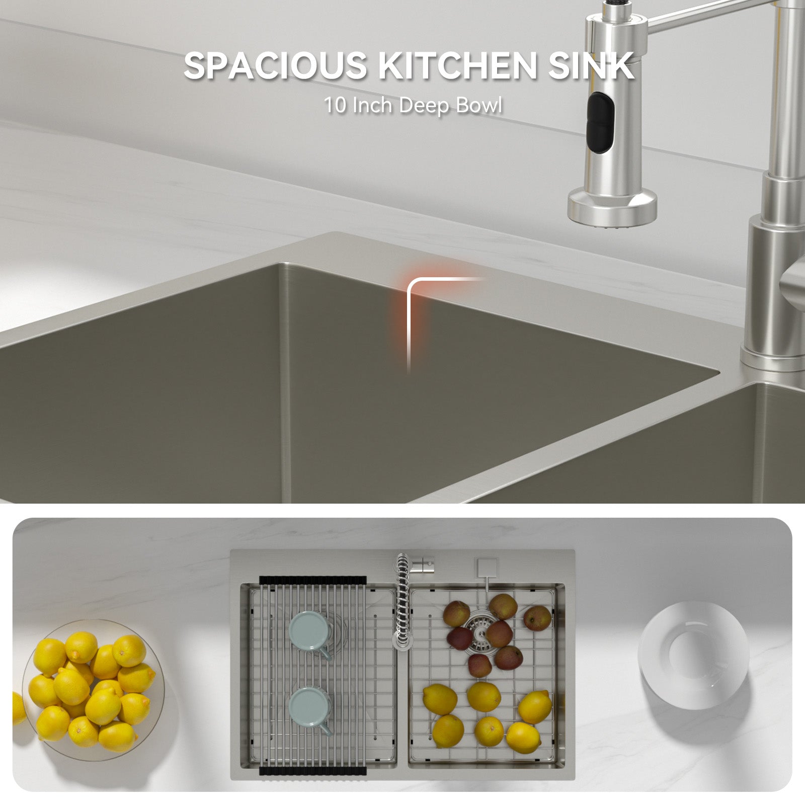 Lordear 33" Stainless Steel Drop-in Double Bowl Kitchen Sink from Lordear