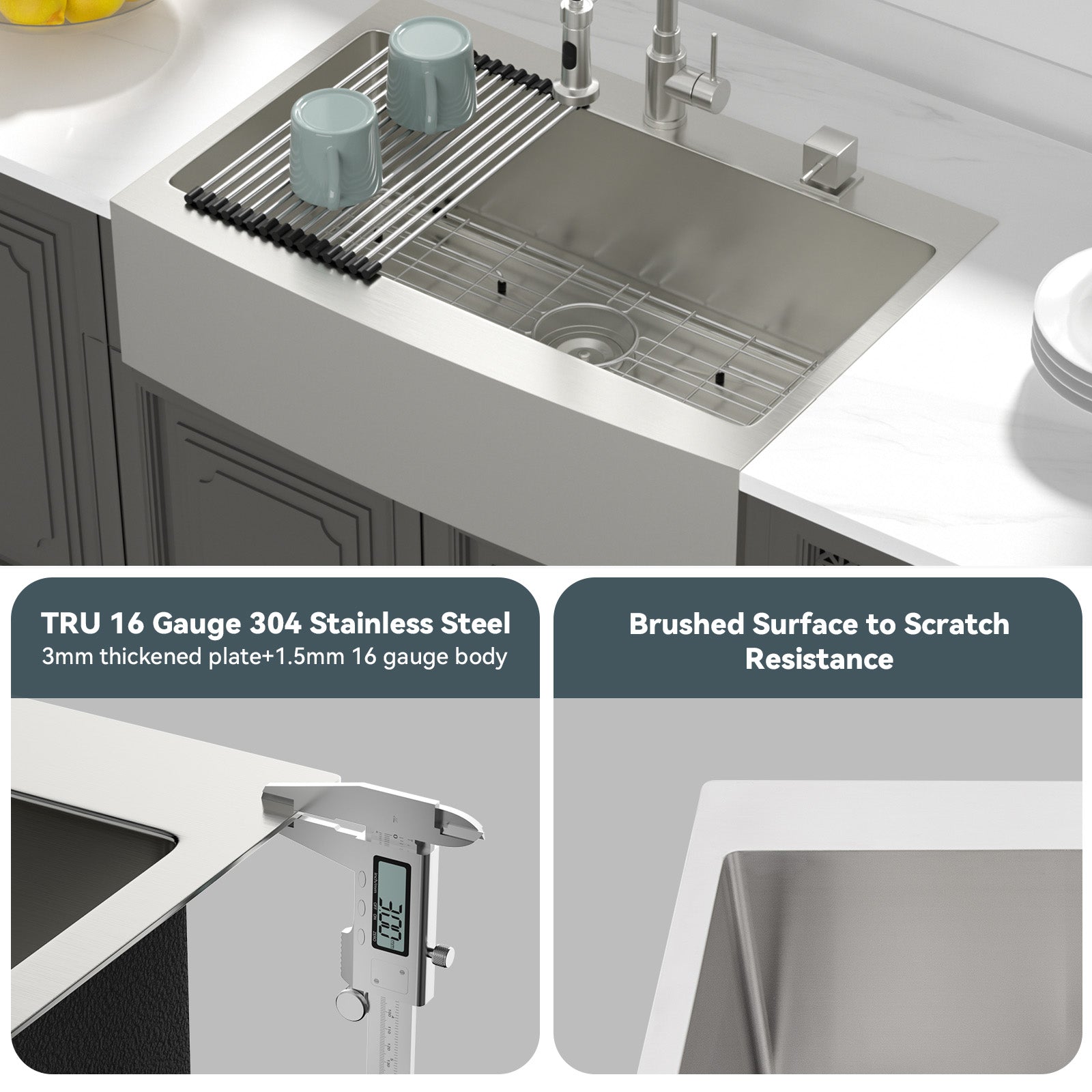 Lordear 33'' Stainless Steel Topmount Single Bowl Apron Front Farmhouse Kitchen Sink from Lordear