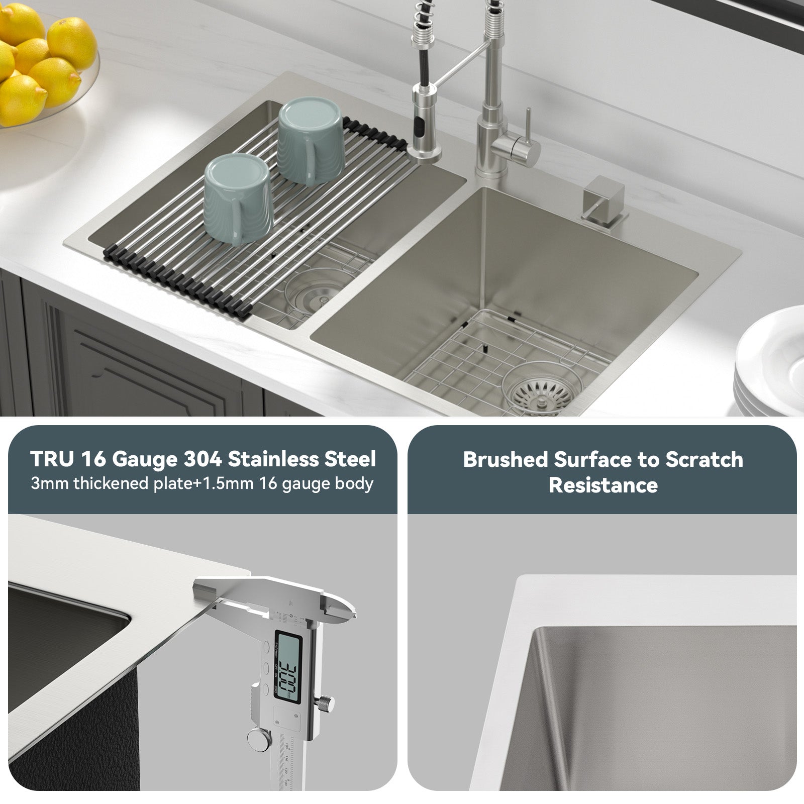 Lordear 33" Stainless Steel Drop-in Double Bowl Kitchen Sink from Lordear