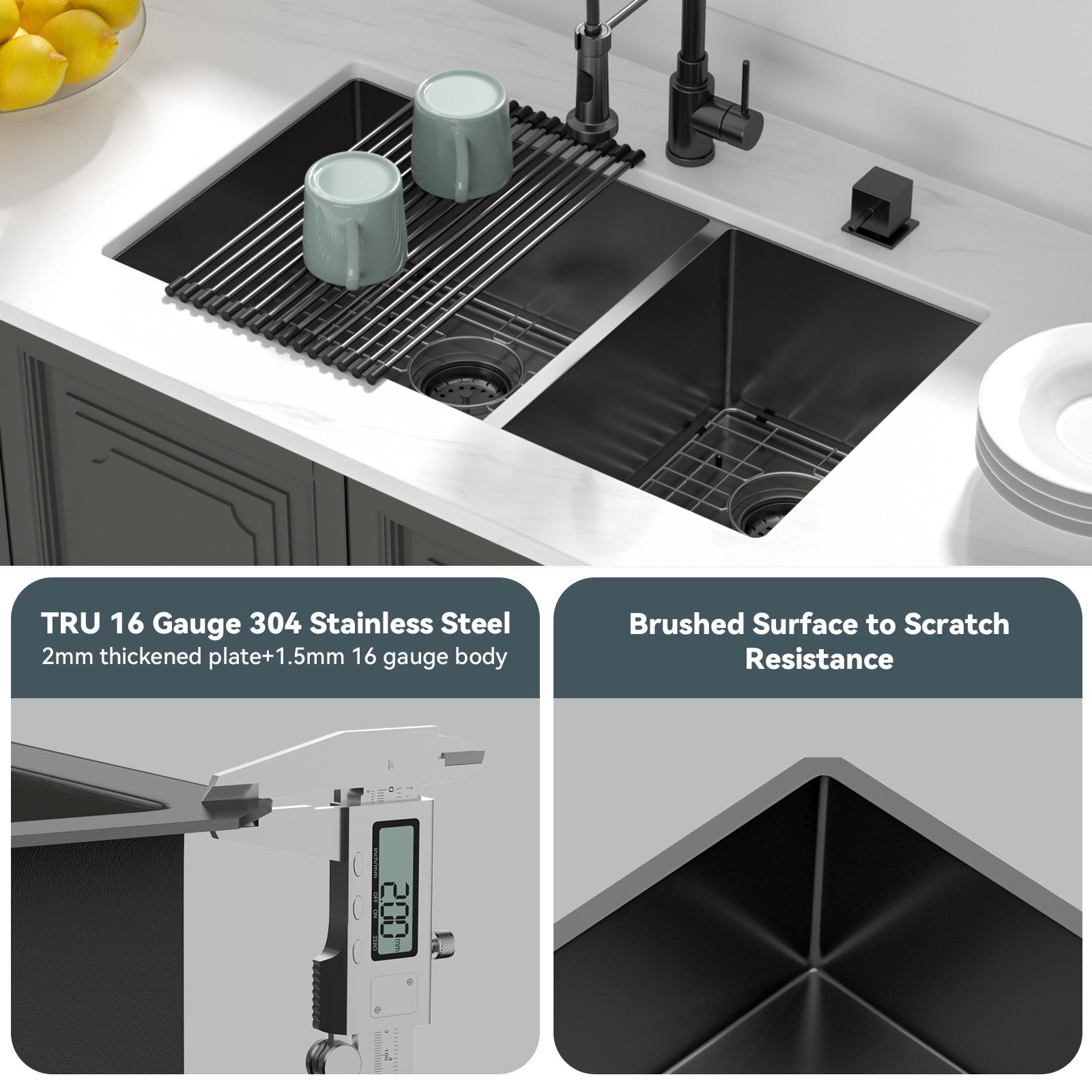 Lordear 33" Stainless Steel Double Bowl Gunmetal Black Kitchen Sink  from Lordear