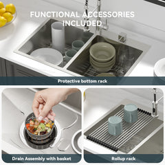 Lordear 33" Stainless Steel Drop-in Double Bowl Kitchen Sink from Lordear