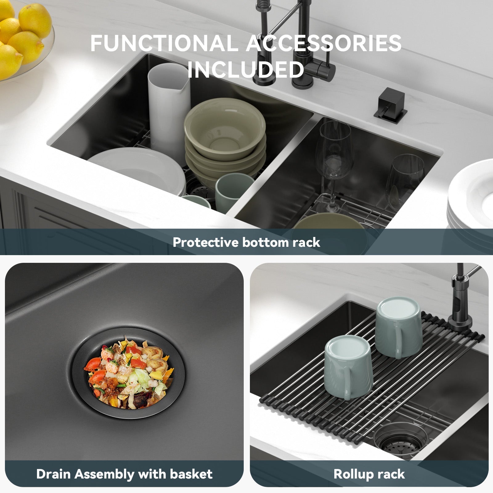 Lordear 33" Stainless Steel Double Bowl Gunmetal Black Kitchen Sink  from Lordear