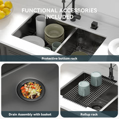 Lordear 33" Stainless Steel Double Bowl Gunmetal Black Kitchen Sink  from Lordear