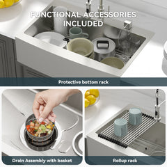 Lordear 33'' Stainless Steel Topmount Single Bowl Apron Front Farmhouse Kitchen Sink from Lordear