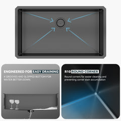 Lordear Stainless Steel Gunmetal Black Single Bowl Undermount Kitchen Sink  from Lordear