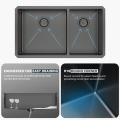 Lordear 33" Stainless Steel Double Bowl Gunmetal Black Kitchen Sink  from Lordear