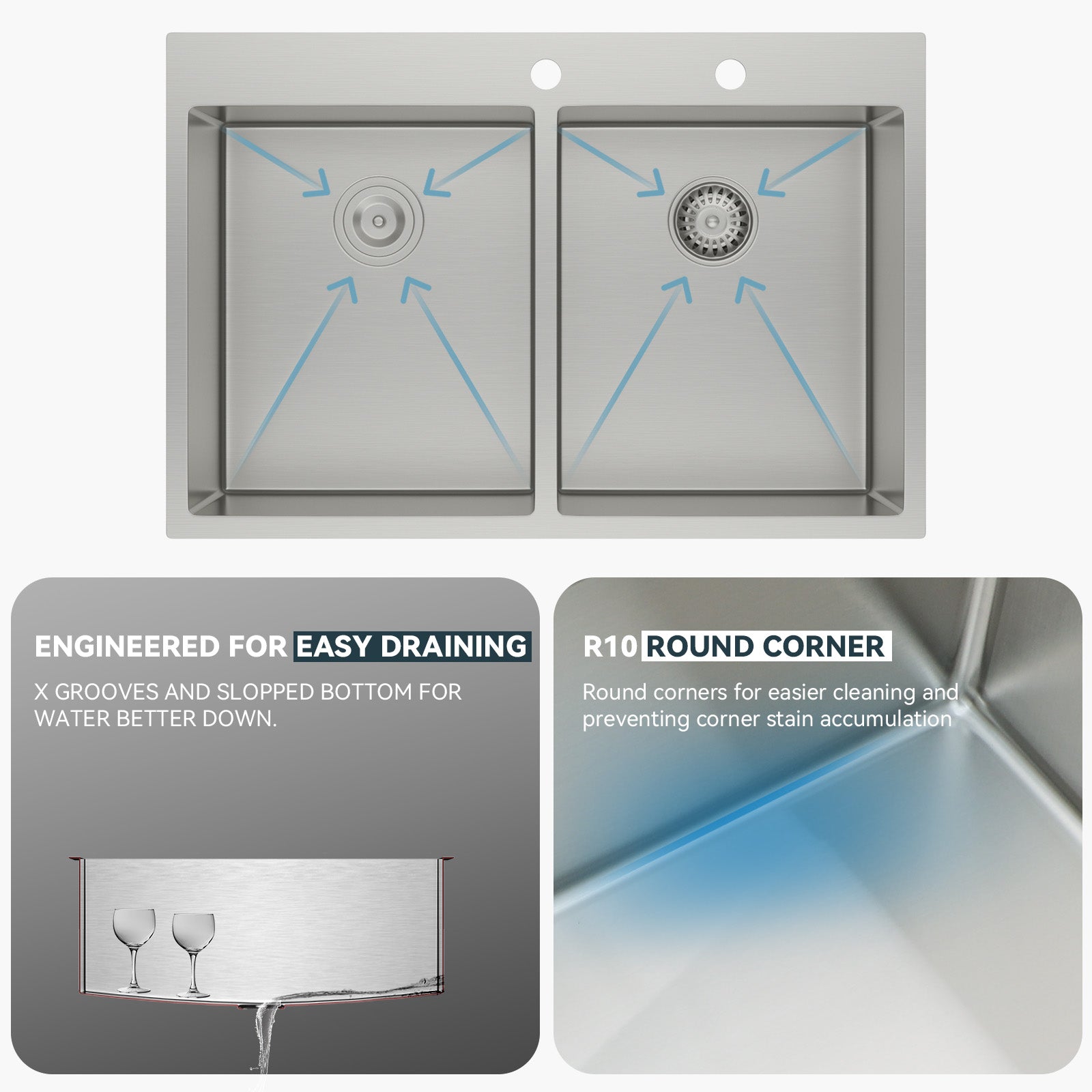 Lordear 33" Stainless Steel Drop-in Double Bowl Kitchen Sink from Lordear