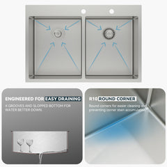 Lordear 33" Stainless Steel Drop-in Double Bowl Kitchen Sink from Lordear