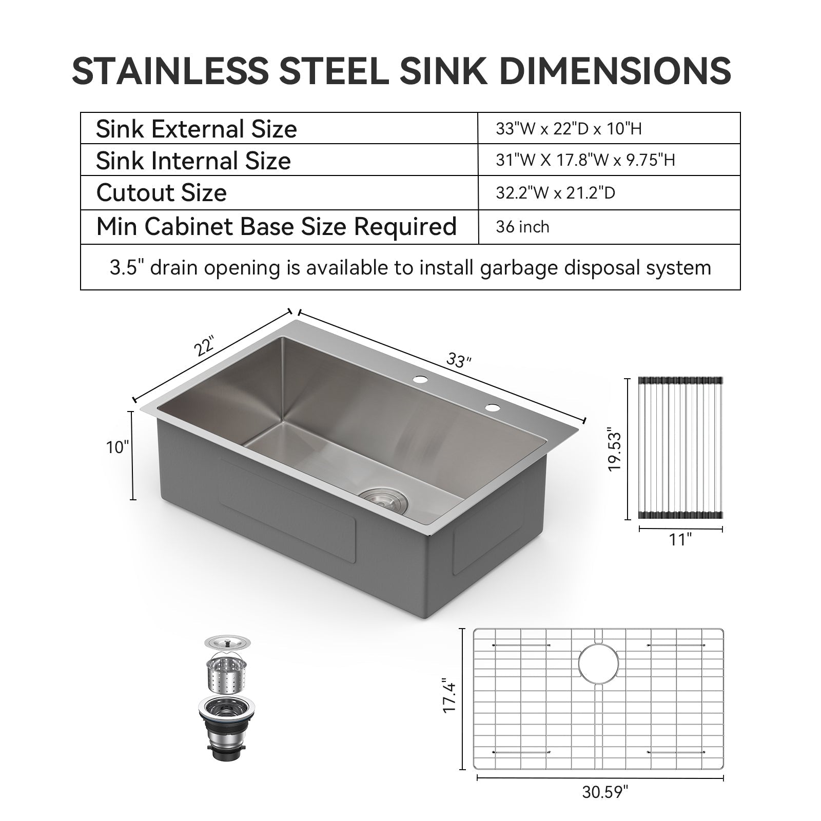Lordear Stainless Steel Drop-In Single Bowl Kitchen Sink from Lordear