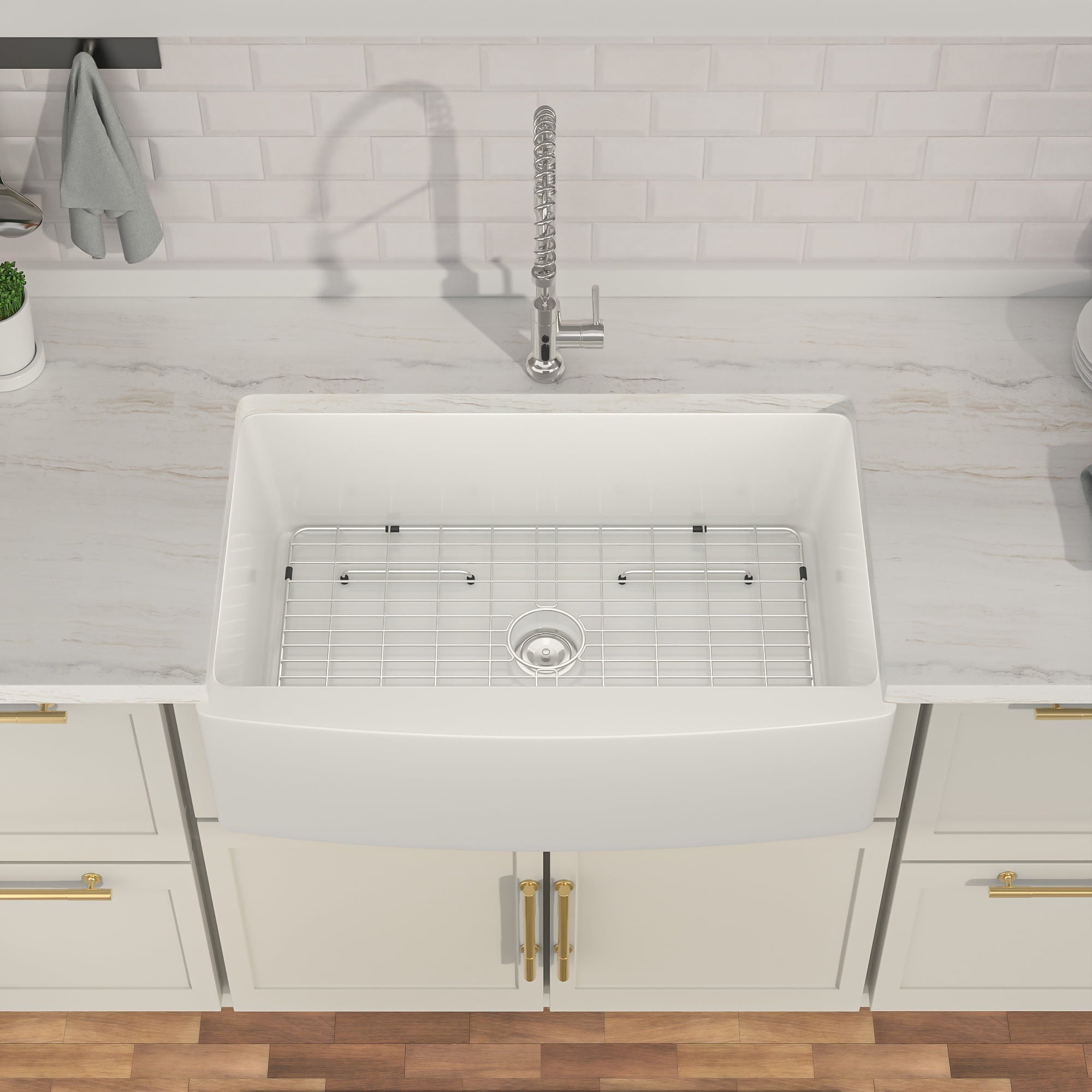 Lordear 33'' Fireclay Porcelain Ceramic White Apron Front Single Bowl Farmhouse Kitchen Sink from Lordear