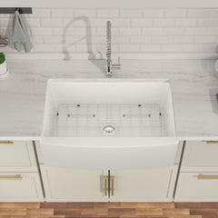 Lordear 33'' Fireclay Porcelain Ceramic White Apron Front Single Bowl Farmhouse Kitchen Sink from Lordear