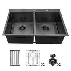 33 Kitchen Sink - Lordear 33 Inch Kitchen Sink Drop-in Topmount Double Bowl 50/50 Sink 16 Gauge R10 Tight Radius Stainless Steel Drop Kitchen Sink from Lordear