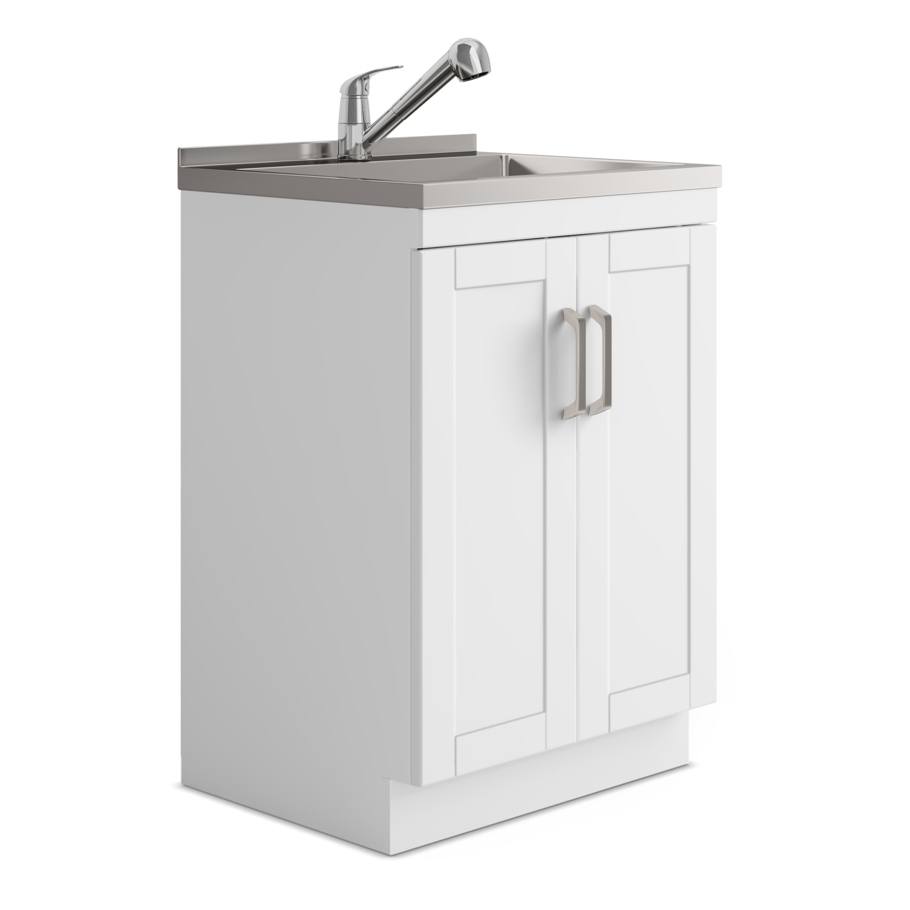 24-inch Wide Stainless Steel All-in-One Utility Laundry Sink & Pure White Cabinet and Pull-Out Faucet from Lordear
