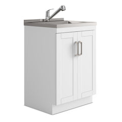 24-inch Wide Stainless Steel All-in-One Utility Laundry Sink & Pure White Cabinet and Pull-Out Faucet from Lordear