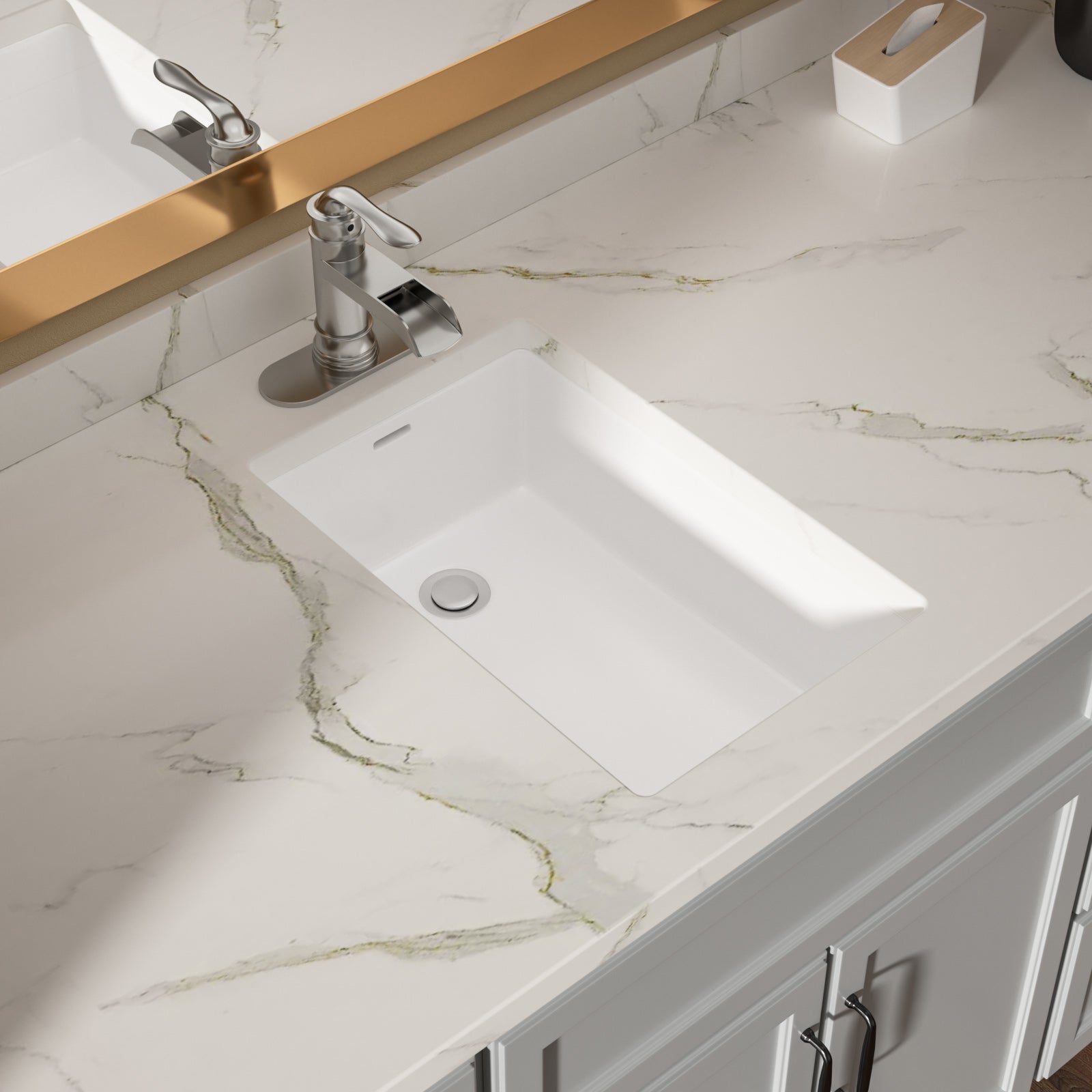 Lordear 13.75'' x 20.25'' White Ceramic Rectangle Undermount Bathroom Sink with Overflow from Lordear