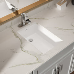 Lordear 13.75'' x 20.25'' White Ceramic Rectangle Undermount Bathroom Sink with Overflow from Lordear