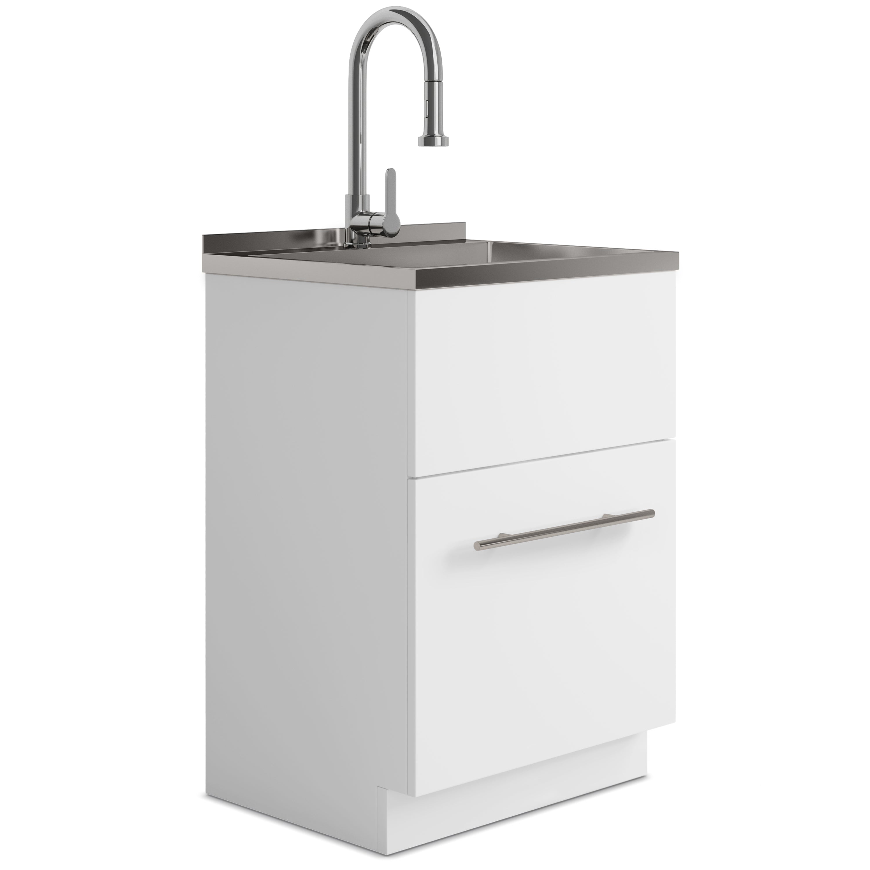 24"/28" Laundry Cabinet with Faucet and Stainless Steel Sink - White from Lordear