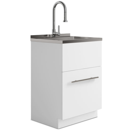 24"/28" Laundry Cabinet with Faucet and Stainless Steel Sink - White from Lordear