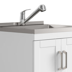 24-inch Wide Stainless Steel All-in-One Utility Laundry Sink & Pure White Cabinet and Pull-Out Faucet from Lordear