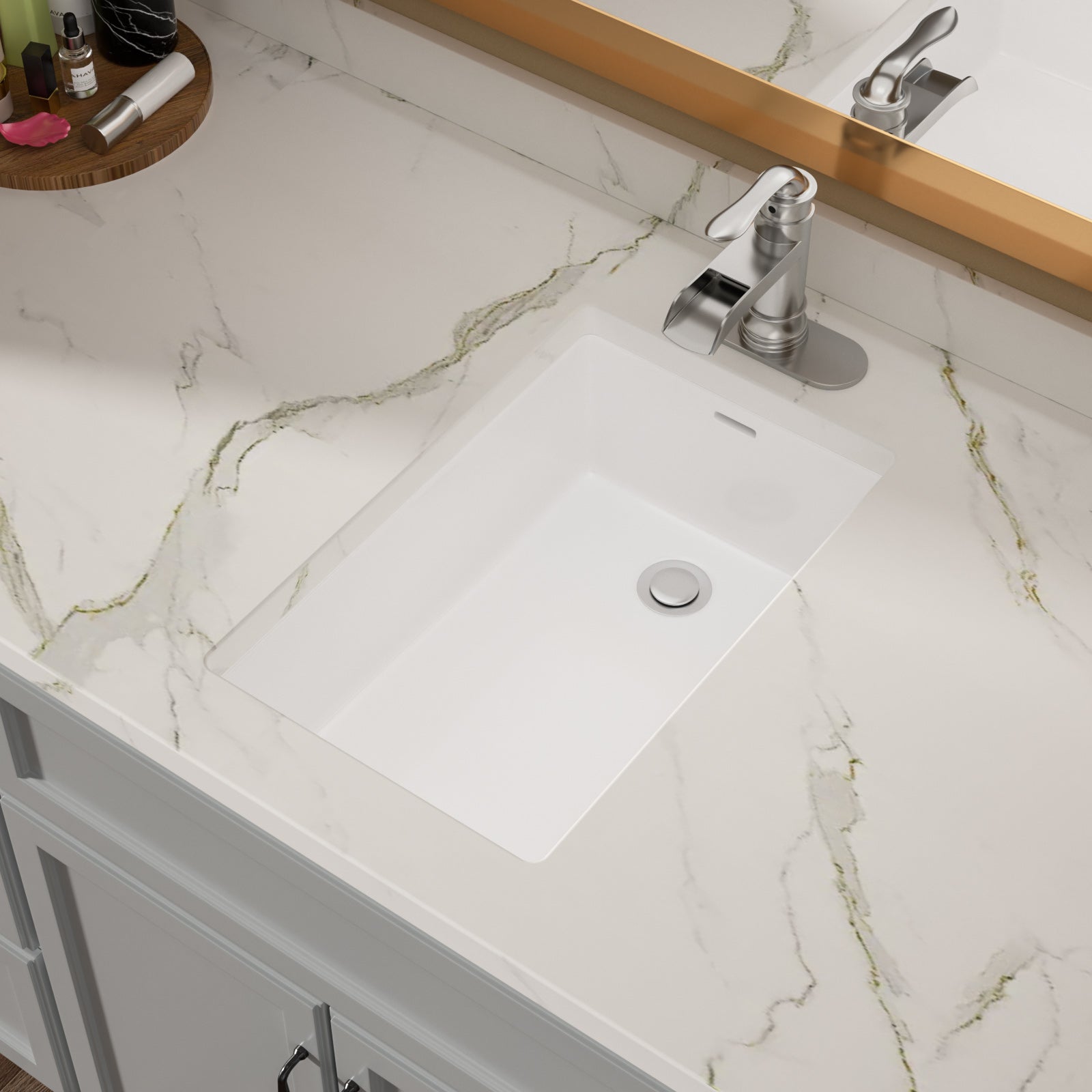 Lordear 13.75'' x 20.25'' White Ceramic Rectangle Undermount Bathroom Sink with Overflow from Lordear