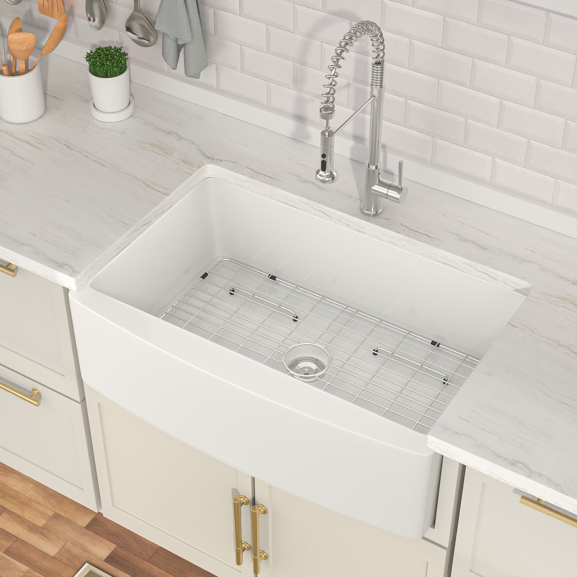 Lordear 33'' Fireclay Porcelain Ceramic White Apron Front Single Bowl Farmhouse Kitchen Sink from Lordear