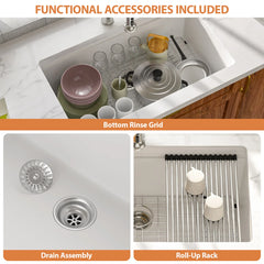 Lordear 30'' Undermount Kitchen Sink Single Bowl With Accessorries