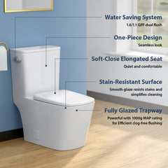 Lordear White Ceramic Elongated Floor One Piece Toilet with Comfortable Seat