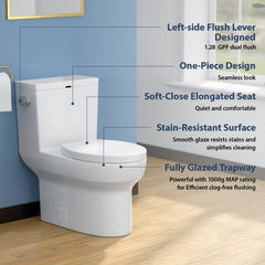 Lordear White Ceramic Floor Mounted Push Button One Piece Elongated Bidet Toilet with Comfort Soft Seat