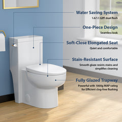 Lordear 1.6 Gallons GPF Elongated Comfort Height Floor Mounted One-Piece Toilet (Seat Included)
