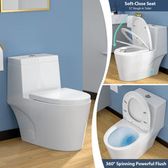 Lordear White Ceramic One Piece Floor Toilet with Comfort Wider Chair Seat