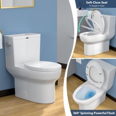 Lordear White Ceramic Floor Mounted Push Button One Piece Elongated Bidet Toilet with Comfort Soft Seat