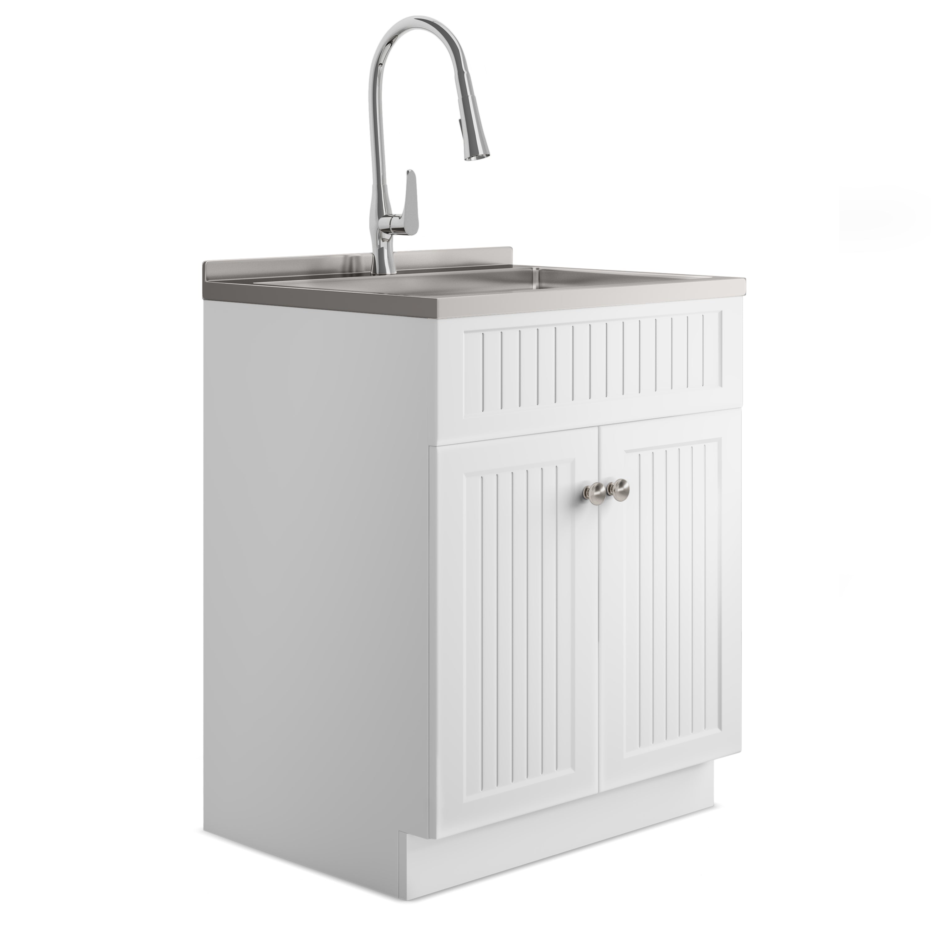 28in Stainless Steel White Laundry Cabinet with Faucet and Sink from Lordear
