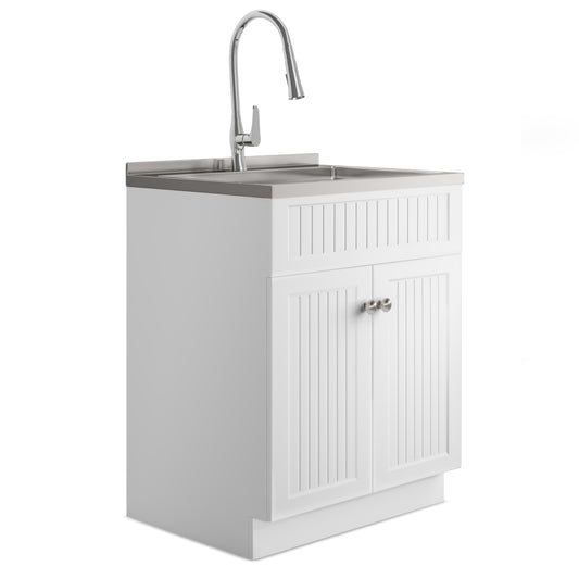 28in Stainless Steel White Laundry Cabinet with Faucet and Sink from Lordear