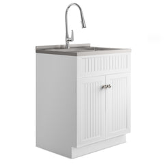 28in Stainless Steel White Laundry Cabinet with Faucet and Sink from Lordear