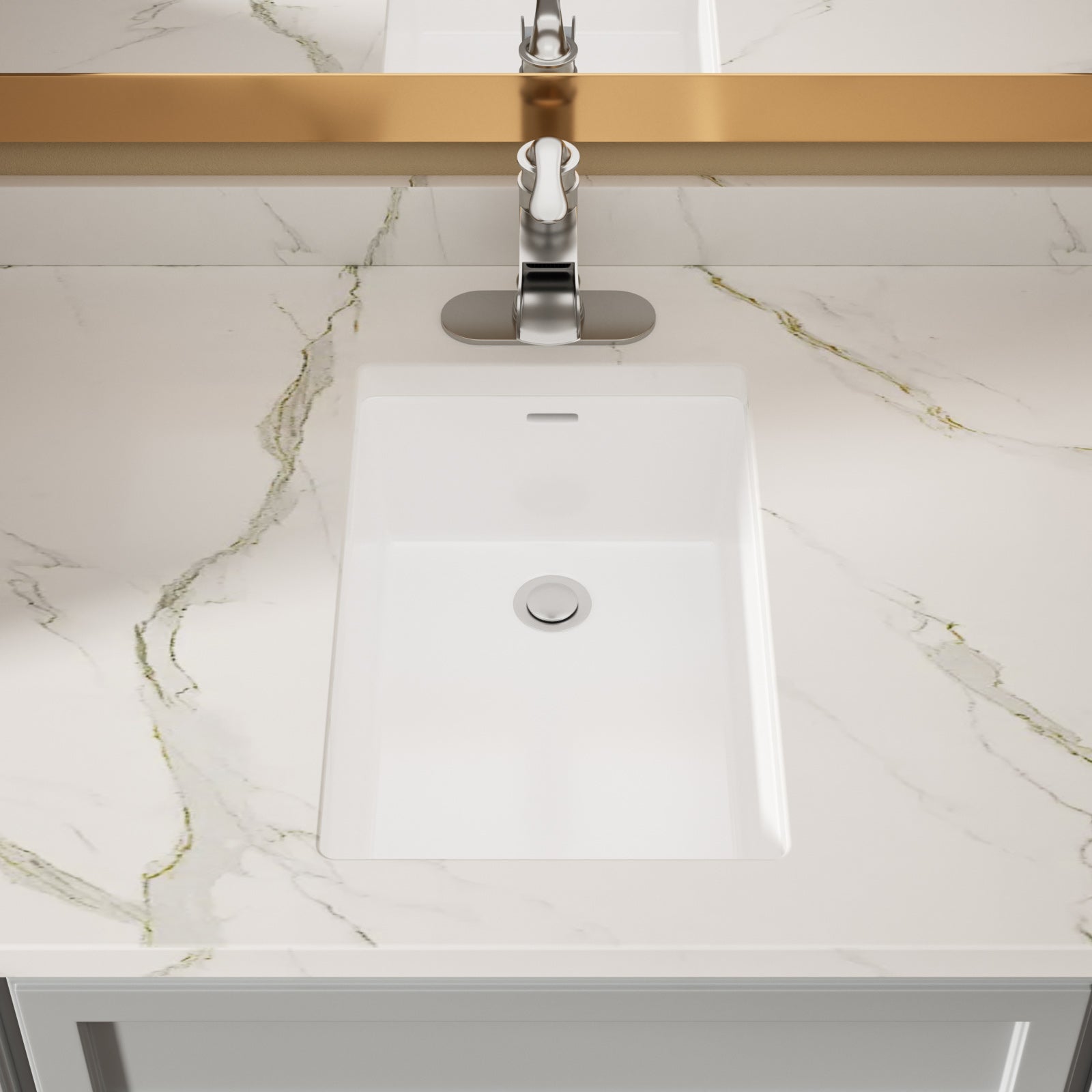 Lordear 13.75'' x 20.25'' White Ceramic Rectangle Undermount Bathroom Sink with Overflow from Lordear