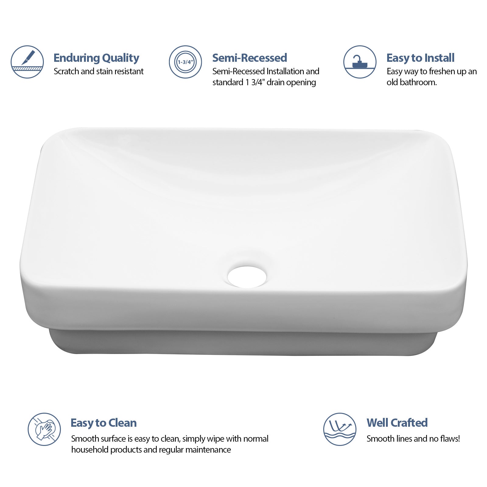 Lordear 19'' x 12'' White Ceramic Semi Recessed Rectangular Bathroom Sink Bathroom Sink from Lordear