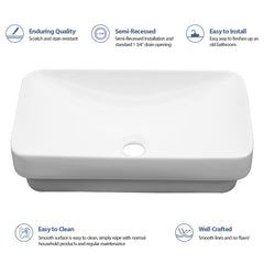 Lordear 19'' x 12'' White Ceramic Semi Recessed Rectangular Bathroom Sink Bathroom Sink from Lordear
