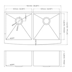 Lordear 36'' Stainless Steel Gunmetal Black Apron Front Double Bowl Farmhouse Kitchen Sink from Lordear