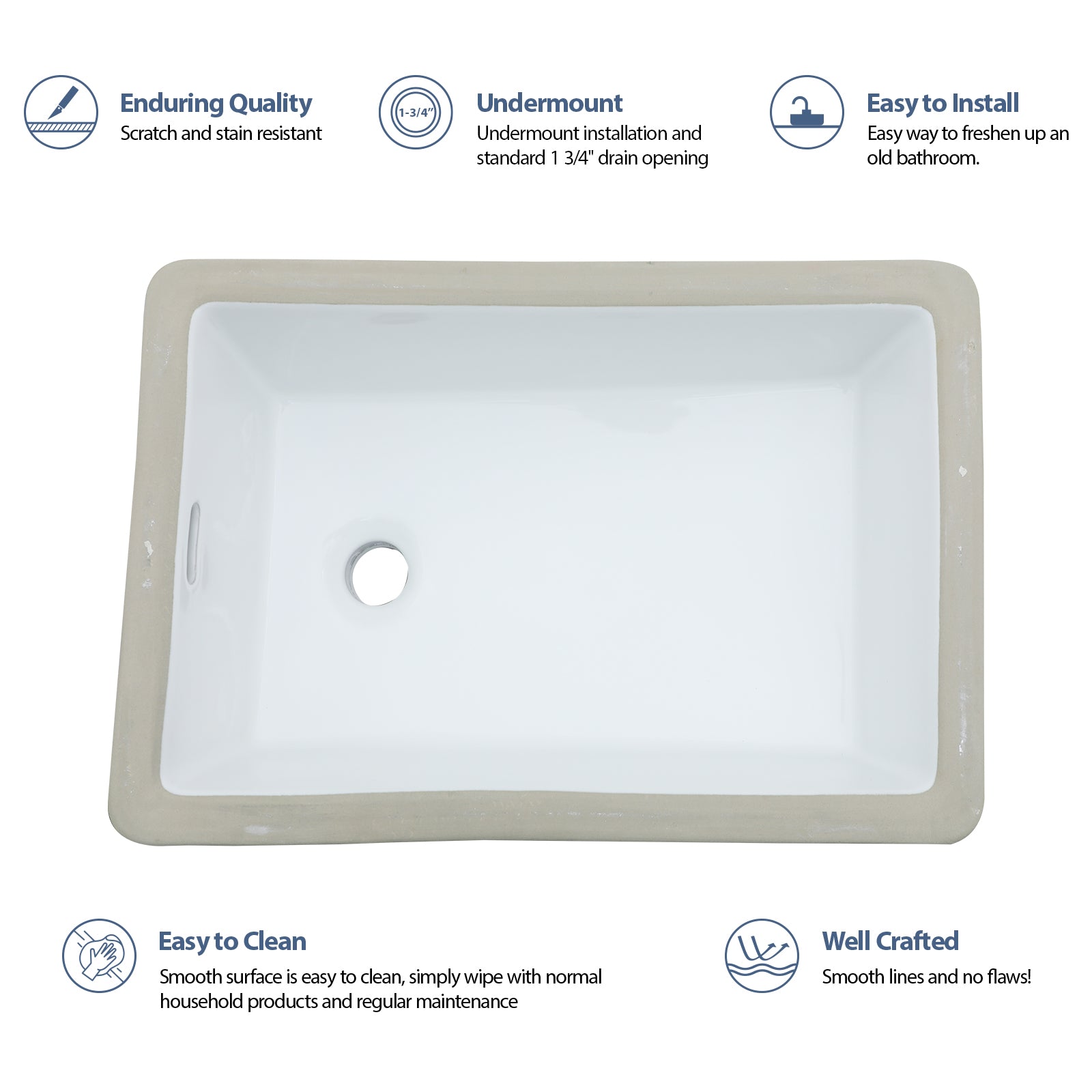 Lordear 13.75'' x 20.25'' White Ceramic Rectangle Undermount Bathroom Sink with Overflow from Lordear
