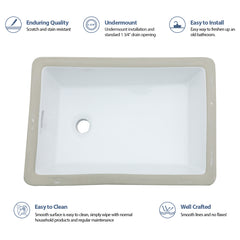 Lordear 13.75'' x 20.25'' White Ceramic Rectangle Undermount Bathroom Sink with Overflow from Lordear