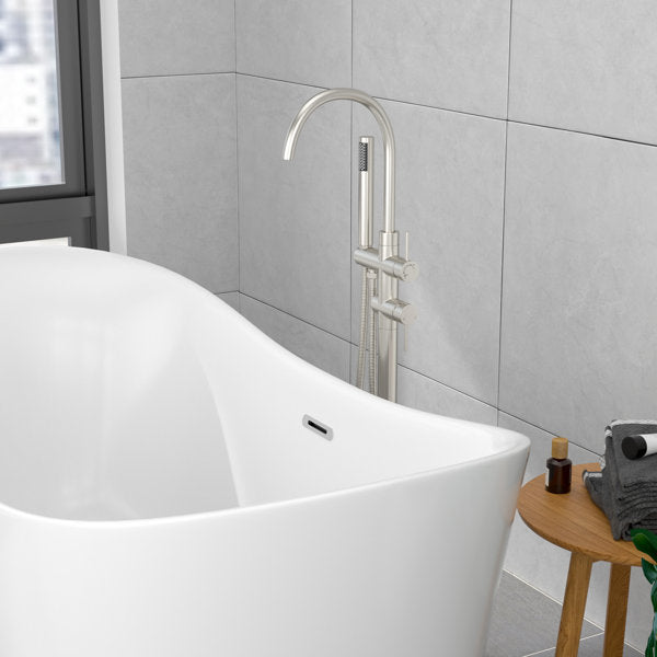 Lordear Freestanding Bathtub Faucet Floor Mount High Flow Tub Filler with Swivel Gooseneck Spout and Handheld Shower from Lordear