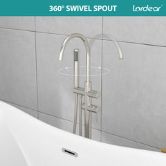 Lordear Freestanding Bathtub Faucet Floor Mount High Flow Tub Filler with Swivel Gooseneck Spout and Handheld Shower from Lordear